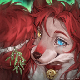 anthro aurora_(phenomenon) bell bell_collar clenched_teeth collar female heterochromia mistletoe mistletoe_in_mouth plant profile smile solo tail tail_mouth teeth unusual_anatomy unusual_tail lazyollie legend_of_ahya ahya_(legend_of_ahya) taylor_renee_wolford_(darkflamewolf) canid canine canis mammal wolf icon