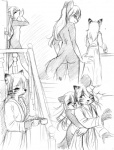abluedeer anthro beverage butt canid canine casual_nudity coffee duo female food graphite_(artwork) greyscale hug inside jensca kimber kitwulfen love mammal monochrome nude open_mouth pencil_(artwork) romantic romantic_couple sketch surprise tail tea traditional_media_(artwork) yawn