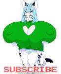 :3 advertisement big_breasts big_bulge blue_hair blush breasts bulge clothed clothing dipstick_ears dipstick_tail ear_markings eyewear fur glasses green_clothing green_sweater green_topwear green_turtleneck gynomorph hair huge_breasts hyper hyper_breasts hyper_nipples intersex keyhole markings multicolored_ears multicolored_tail nipples panties pince-nez presenting simple_background solo standing sweater tail tail_markings thick_thighs topwear transparent_background turtleneck underwear white_body white_fur youtuber lysergide the_corbin_family nicole_corbin felid mammal alpha_channel animated digital_media_(artwork) low_res pixel_(artwork) pixel_animation short_playtime