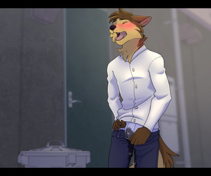 alley anthro anthro_peeing aroused aroused_face aroused_male biped black_bars blue_bottomwear blue_boxers blue_clothing blue_pants blue_underwear blush blush_lines bodily_fluids bottomwear bottomwear_around_legs bottomwear_down boxers_(clothing) brown_body brown_fur bulge clothed clothing clothing_around_legs desperation door embarrassed embarrassed_expression embarrassed_horny embarrassed_male erection erection_under_clothing erection_under_underwear eyes_closed fur genital_fluids humiliation humiliation_fetish looking_pleasured male male_peeing omorashi pants pants_around_legs pants_down pants_wetting partially_clothed peeing peeing_on_leg peeing_on_self peeing_through_clothing peeing_through_pants peeing_while_erect shirt solo stained_clothing stained_pants stained_underwear standing sweat sweatdrop sweaty_body sweaty_face tongue topwear trash_can underwear urine urine_on_clothing urine_on_leg urine_on_self urine_stain urine_stream urine_through_clothing watersports wet wet_bottomwear wet_clothing wet_pants wet_underwear wetting wetting_bottomwear white_clothing white_shirt white_topwear yellow_urine citris cerffou canid canine canis mammal wolf hi_res letterbox