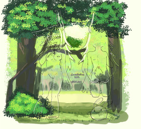breasts chain_jewelry ear_piercing female forest forest_background genitals goo_hair hair hime_cut long_hair monster_girl_(genre) nature nature_background nipple_piercing nipples nude nude_female outside piercing plant pseudo_hair rabbit_ears scut_tail short_tail solo standing tail tongue tongue_out tongue_piercing translucent translucent_body translucent_hair translucent_skin tree vulva jojo_inai goo_creature humanoid absurd_res hi_res model_sheet