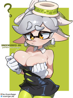 areola areola_slip big_breasts blush bodily_fluids breasts clothed clothing female light_body light_skin nipple_slip nipples no_bra solo sweat gm_laz nintendo splatoon marie_(splatoon) aquatic cephalopod inkling mollusk 3:4 absurd_res hi_res