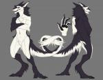 2015 anthro biped black_body black_fur black_sclera black_skin chest_tuft claws crotch_tuft cyberia digitigrade fur grey_eyes hindpaw long_tail looking_at_viewer male mammal model_sheet muscular muscular_anthro muscular_male nude pawpads paws riku_tavash sergal simple_background solo standing tail teeth tuft twistedhound white_body white_fur