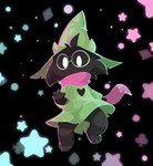 ambiguous_gender anthro black_body black_fur clothing eyewear floating fur geometric_background glasses green_clothing green_hat green_headwear green_robe hat head_tuft headgear headwear mouthless pink_scarf robe scarf simple_background solo tuft white_eyes wizard_hat wizard_robe smite_(artist) deltarune undertale_(series) ralsei bovid caprine goat mammal hi_res male_(lore)