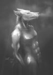 anthro atmospheric breath cold looking_up male multi_nipple muscular muscular_anthro muscular_male nipples nude solo standing whiskers skogi canid canine mammal 2018 digital_media_(artwork) monochrome