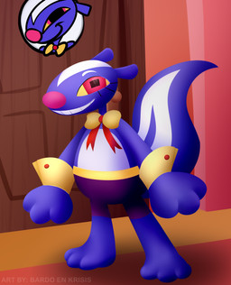 bow_tie clothing fur purple_body purple_fur red_eyes skunk_tail bardo_en_krisis glitch_productions the_amazing_digital_circus fan_character mammal mephitid skunk absurd_res hi_res