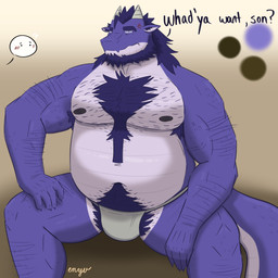 angry anthro body_hair clothing jockstrap male musclegut muscular muscular_anthro muscular_male sitting solo underwear enyuskii mythology dragon mythological_creature mythological_scalie scalie 1:1 absurd_res hi_res
