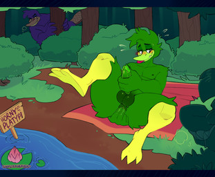 anal anal_fingering anal_masturbation anthro anthro_penetrated anus balls beak being_watched blep blush blush_lines detailed_background duo fingering forest genitals green_body humanoid_genitalia humanoid_penis looking_at_another male male/male male_penetrated masturbation nervous nipples nude_anthro nude_male penetration penile penile_masturbation penis plant thick_thighs tongue tongue_out tree voyeur watching_from_afar sinisterheaven anatid anseriform avian bird duck mammal monotreme platypus