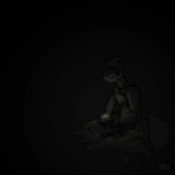 anthro black_background blue_eyes bodily_fluids candle candlelight countershade_neck countershading crying dark grey_body holding_object light machine male sad simple_background sitting solo tears visor planetary_mayor mathew_bailey protogen 1:1 lighting shaded