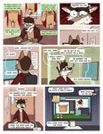 anthro bathrobe bodily_fluids canid canine canis clothed clothing comic computer computer_monitor cubicle dialogue electronics english_text eyewear genitals glasses leo_(nardodraws) male mammal nardodraws nude penis post-it_note robe solo sweat text wolf