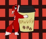 anthro beverage black_eyes coffee container cup fur holding_beverage holding_container holding_cup holding_object looking_up male red_body red_fur simple_background solo tail tongue tongue_out frexy_(artist) frexy_(character) canid canine fox mammal 2020 digital_media_(artwork)