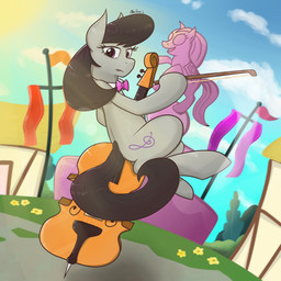 afternoon blurred_background bow_(feature) bow_(stringed_instrument) bow_tie bowed_string_instrument cello cutie_mark earth electricity female light lightning magic musical_instrument outside planet ponyville sculpture sky solo statue string_instrument blackligerth friendship_is_magic hasbro my_little_pony octavia_(mlp) earth_pony equid equine horse mammal pony 1:1 hi_res
