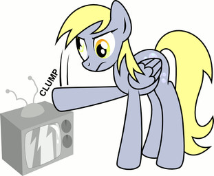 angry blonde_hair cutie_mark electronics feathered_wings feathers female feral grey_body grey_feathers hair quadruped solo static tail television wings yellow_eyes ogihb friendship_is_magic hasbro my_little_pony mythology derpy_hooves_(mlp) equid equine mammal mythological_creature mythological_equine pegasus animated