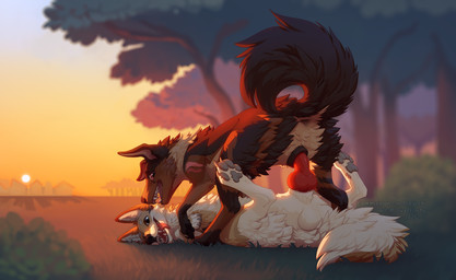 anatomically_correct anatomically_correct_genitalia anatomically_correct_vulva animal_genitalia animal_penis animal_vulva anus balls breath brown_body brown_fur canine_genitalia canine_penis canine_vulva curled_tail duo erection female female_feral female_on_top female_penetrated feral feral_on_feral feral_penetrated feral_penetrating feral_penetrating_feral forest fur genitals grass interspecies knot knotted_penis looking_pleasured lying lying_on_ground male male/female male_feral male_on_bottom male_penetrating male_penetrating_female nature nature_background on_back on_bottom on_ground on_top open_mouth panting pawpads paws penetration penile penile_penetration penis penis_in_vagina pink_eyes plant quadruped sex sheath smile sunrise tail tan_body tan_fur tongue tongue_out tree vaginal vaginal_penetration vulva dustfinity koijo maple_(disjachi) canid canine canis coyote domestic_dog mammal 2025 absurd_res cel_shading colored digital_drawing_(artwork) digital_media_(artwork) hi_res shaded watermark