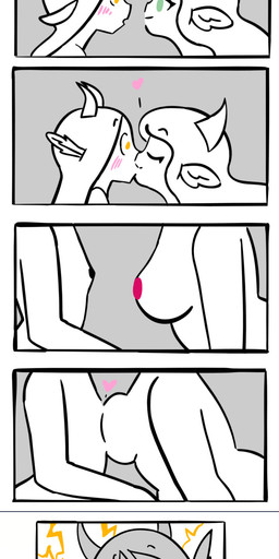 breasts dialogue duo female female/female kissing straw-oat-honey bovid bovine caprine cattle goat human mammal absurd_res comic hi_res long_image tall_image