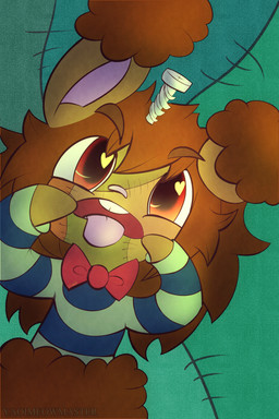 abstract_background anthro bow_(feature) bow_tie brown_body brown_fur brown_hair clothed clothing fur hair long_hair looking_at_viewer male open_mouth red_eyes solo standing teeth tongue tongue_out yaoimeowmaster nintendo pokemon tommy_forte buneary generation_4_pokemon lagomorph mammal pokemon_(species) 2015 2:3 digital_drawing_(artwork) digital_media_(artwork) hi_res portrait