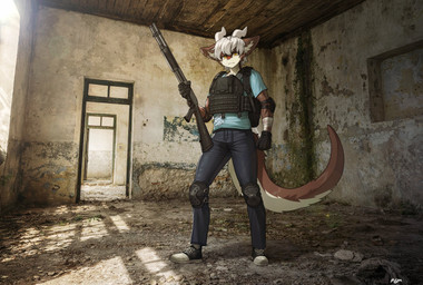 anthro biped bottomwear clothed clothed_anthro clothed_male clothing fingers footwear front_view fully_clothed fully_clothed_anthro fully_clothed_male fur gloves gun hair handwear horn inside looking_at_viewer male pants ranged_weapon shirt shoes solo standing tail text topwear weapon pgm300 mythology dragon mythological_creature mythological_scalie scalie 2026 absurd_res digital_drawing_(artwork) digital_media_(artwork) english_text hi_res