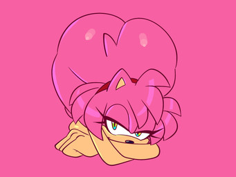 accessory anthro big_butt black_nose breasts butt eyelashes female fur green_eyes hair_accessory hairband narrowed_eyes nude nude_female pink_background pink_body pink_fur simple_background solo tail monamania sega sonic_the_hedgehog_(series) amy_rose eulipotyphlan hedgehog mammal 4:3 hi_res