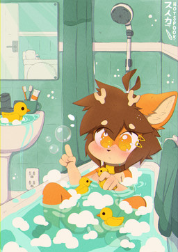 anthro bath bubble male solo spookart anatid anseriform avian bird duck absurd_res hi_res huge_filesize