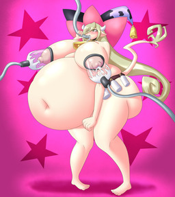 2_horns alternate_species areola belly belly_overhang belt big_areola big_belly big_breasts big_butt big_hat big_nipples blonde_hair bodily_fluids bottle breast_milking breasts butt clothing collar container cowbell cowbell_collar deep_navel drinking erect_nipples feeding_tube feet female hair hat headgear headwear horn huge_belly huge_breasts humanoidizd knock-kneed lactating light_body light_skin long_hair love_handles machine medical_instrument milk milk_bottle milk_container milking_machine mostly_nude navel nipples obese obese_female obese_humanoid overweight overweight_female overweight_humanoid pink_background scientific_instrument simple_background solo standing tail tan_eyes three-quarter_view weight_gain wide_hips witch_hat hooligan_freak bandai_namco chinese_zodiac tales_of_(series) tales_of_berseria year_of_the_ox magilou animal_humanoid bovid bovid_humanoid bovine bovine_humanoid cattle_humanoid humanoid mammal mammal_humanoid 2021 absurd_res full-length_portrait hi_res portrait