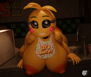 5_fingers anthro areola beakless bib big_breasts blush blush_stickers breasts eyebrows eyelashes female fingers heart_eyes heart_symbol huge_breasts looking_at_viewer machine nipple_piercing nipples orange_areola orange_nipples piercing smile solo text feversfm five_nights_at_freddy's five_nights_at_freddy's_2 scottgames lovetaste_chica runaboo_chica toy_chica_(fnaf) animatronic avian bird chicken galliform gallus_(genus) phasianid robot 2023 3d_(artwork) digital_media_(artwork) hi_res