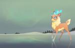 antlers blue_antlers blue_eyes blue_hooves chest_tuft day female feral fluffy fur glowing glowing_antlers grey_sky hooves horn ice looking_at_viewer multicolored_ears outside quadruped raised_hoof raised_leg sky smile snow solo tan_body tan_fur tuft two_tone_ears winter 28gooddays badday28 them's_fightin'_herds velvet_reindeer_(tfh) deer mammal new_world_deer reindeer 2016 digital_media_(artwork) hi_res wallpaper