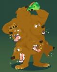 6_heads beverage bottle brown_body brown_fur bubble burping container cross-eyed fur multi_head solo kobi_lacroix bear mammal 2019 hi_res lineless