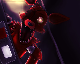 anthro dark eye_patch eyewear glowing glowing_eyes machine male solo teeth yellow_eyes unknown_artist five_nights_at_freddy's scottgames foxy_(fnaf) animatronic canid canine fox mammal robot 5:4