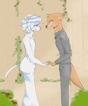 anthro balls butt clothed clothing couples duo fur genitals hair james_(darkplayers) male male/male married simple_background smile tail white_body darkplayers bovid caprine felid goat lion mammal pantherine absurd_res digital_media_(artwork) hi_res huge_filesize