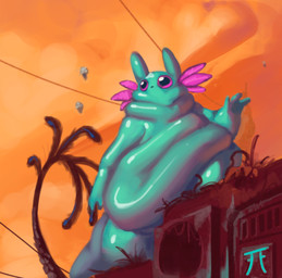 3_fingers ambiguous_gender anthro big_eyes blue_body external_gills fingers gills glistening glistening_body huge_eyes obese overweight overweight_ambiguous overweight_anthro purple_eyes solo soul_devouring_eyes citrusslugcat rain_world videocult rivulet_(rain_world) monster_kelp_(rain_world) slugcat squidcada_(rain_world)