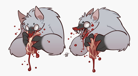 big_claws black_claws blood bodily_fluids bottomwear claws clothed clothing denim denim_bottomwear denim_clothing eating feral food gore jeans male meat pants partially_clothed simple_background solo standing toony topless white_background marshmallowfury mythology canid canine mammal monster mythological_canine mythological_creature werecanid werecanine werecreature werewolf 2015 digital_drawing_(artwork) digital_media_(artwork)