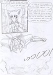 anthro black_and_white border chair clothing cloud comic dasyuromorph dust dust_cloud english_text female flying_machine furniture hair jacket kitfox-crimson machine mammal marsupial mecha monochrome motion_lines mountain onomatopoeia outside_border recently_extinct_species rumour_(kitfox-krimson) sketch sky skyscape solo sound_effects stolen_generation text thinking thought_bubble thylacine topwear