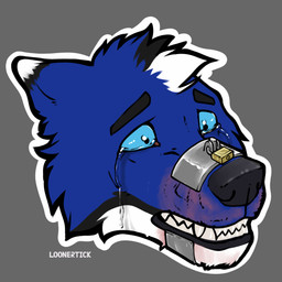 anthro bodily_fluids body_modification crying gore jaw_bolt lock muzzle_(object) muzzle_bolt muzzled permanent_bondage solo tears teeth loonertick bloudin_(whatisdamatter) canid canine mammal 1:1 absurd_res hi_res