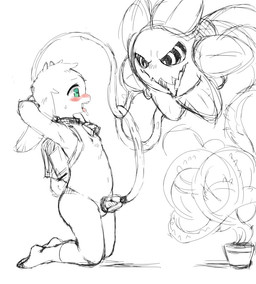 ambiguous_gender anthro backpack balls bell bell_collar blush bodily_fluids clothing collar drooling duo embarrassed fangs flower footwear fur genitals hands_behind_back hands_behind_head heart_symbol horn kneeling looking_pleasured male navel nipples open_mouth penile penis penis_milking plant restrained restrained_arms restrained_by_tentacles saliva shota simple_background socks tail teeth tentacles tongue tongue_out white_background white_body white_fur young young_anthro young_male ba0017526 undertale undertale_(series) asriel_dreemurr bovid caprine goat mammal 2022