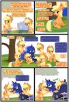 absurd_res applejack_(mlp) base_three_layout blockage_(layout) blonde_hair blue_body clothing comic cowboy_hat dialogue duo_focus english_text equid equine female feral five_frame_image freckles friendship_is_magic group gutovi-kun hair hasbro hat headgear headwear hi_res horizontal_blockage horn horse kissing licking mammal my_little_pony mythological_creature mythological_equine mythology orange_body plant pony princess_luna_(mlp) square_crossover text three_row_layout tongue tongue_out tree winged_unicorn wings