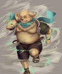 anthro belly bodily_fluids bottomwear clothed clothing crying footwear hoodie humanoid_hands kemono male moobs navel nipples open_clothing open_hoodie open_topwear overweight overweight_male sandals scarf shoes shorts solo tears topwear guadr lifewonders tokyo_afterschool_summoners cu_sith_(tas) canid canine canis domestic_dog mammal 2021 absurd_res hi_res