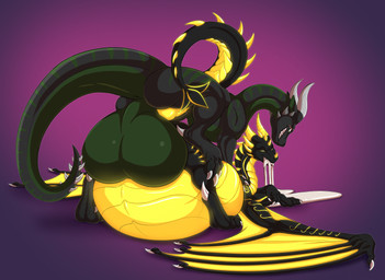 anal anal_penetration balls big_balls black_body black_tail bodily_fluids butt claws cum cum_from_mouth cum_in_mouth cum_inflation cum_inside cum_through duo feet feral feral_on_feral feral_penetrated feral_penetrating feral_penetrating_feral genital_fluids genitals green_balls green_body green_tail grey_claws grey_horn horn huge_balls inflation male male/male male_penetrated male_penetrating male_penetrating_male multicolored_body open_mouth penetration penile penile_penetration penis_in_ass purple_background sex sharp_teeth simple_background tail teeth toes white_claws wings yellow_horn yellow_wings tofu-doggo mythology dragon mythological_creature mythological_scalie scalie hi_res