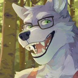 anthro arm_tuft black_nose cheek_tuft clothed clothing detailed_background eyewear facial_tuft fangs forest front_view fur glasses green_eyes grey_body grey_fur head_tuft looking_at_viewer male multicolored_body multicolored_fur open_mouth open_smile plant rectangular_glasses red_clothing red_tongue red_topwear shoulder_tuft smile solo teeth tongue topwear tree tuft two_tone_body two_tone_fur white_body white_fur corzh77 canid mammal 1:1 bust_portrait detailed hi_res icon portrait