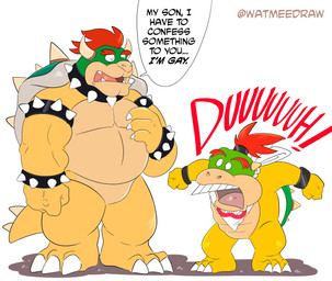 age_difference anthro armband belly biceps bracelet claws collar coming_out dialogue duh duo eyebrows featureless_crotch hair horn humor jewelry kerchief male musclegut muscular muscular_anthro muscular_male neckerchief neckwear nude open_mouth pecs ponytail shadow shell simple_background size_difference spiked_armband spiked_bracelet spiked_collar spiked_shell spiked_tail spikes spikes_(anatomy) standing stated_homosexuality stated_sexuality tail teeth text tongue white_background young young_anthro watmeedraw comedy_central drawn_together mario_bros nintendo bowser bowser_jr. dragon_koopa koopa scalie 2025 artist_name english_text hi_res father_(lore) father_and_child_(lore) father_and_son_(lore) parent_(lore) parent_and_child_(lore) parent_and_son_(lore) son_(lore)