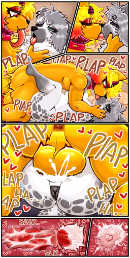 abdominal_bulge animal_genitalia animal_penis anthro anthro_on_anthro anthro_penetrated anthro_penetrating anthro_penetrating_anthro anus balls bell bell_collar big_balls big_breasts black_anus bodily_fluids border breasts bulge canine_genitalia canine_penis cervical_penetration cervix collar cum cum_in_uterus cum_in_vagina cum_inside cum_splatter cute_fangs deep_kiss duo ear_piercing eyelashes fangs female female_anthro female_penetrated fluffy french_kissing from_front_position genital_fluids genitals gold_(metal) gold_jewelry hair heart_symbol horn impregnation inflation internal internal_vaginal jewelry kissing knot knot_root knotted_penis knotting larger_anthro larger_male long_hair long_tongue lying male male/female male_anthro male_penetrating male_penetrating_female mating_press nude nude_anthro nude_female nude_male on_top ovum ovum_with_heart penetration penile penile_penetration penis penis_in_vagina piercing red_penis saliva sex size_difference smaller_anthro smaller_female smaller_penetrated sperm_cell teeth tongue uterus vaginal vaginal_fluids vaginal_fluids_on_penis vaginal_penetration vein veiny_penis white_border y_anus kixly kevin_morningstar_(character) bovid canid canine caprine demon fox goat hybrid hyena mammal absurd_res comic hi_res