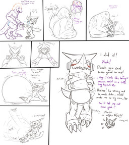 abdominal_bulge anthro belly belly_rub big_bulge blush bodily_fluids bulge clothed clothing compressed compression crouching cuddling curled_up detailed_bulge drooling duo endosoma face_imprint hammerspace_belly hand_on_belly heart_symbol imprint internal leaning leaning_backward male male_pred mouth_shot muffled open_mouth oral_vore paw_imprint predator/prey prey_imprint prey_outline revealing_outfit rubbing_own_belly safe_vore saliva seductive shaking shivering sitting size_difference skimpy smaller_pred soft_vore speedo squatting_pose squirming stretchy_belly struggling struggling_prey swimwear tail tail_motion tailwag tight_belly tight_bulges tight_clothing tight_underwear tongue underwear vore vore_sequence willing_prey zip_compression conditional_dnp samagthrav2 bandai_namco digimon grei_(sergeant_stacker) striker_(samagthrav2) digimon_(species) shoutmon strikedramon absurd_res hi_res