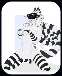 abdl anthro arm_warmers armwear clean_diaper clothing diaper fluffy fur happy hissing legwear machine male muscular muscular_male neck_tuft nude protogen_visor solo stockings tongue tongue_out tuft nenhae hybrid protogen reptile scalie snake absurd_res hi_res