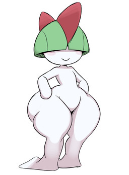 blush female green_hair hair hands_on_hips horn simple_background smile solo thick_thighs white_background white_body wide_hips miso_souperstar nintendo pokemon pokemon_motchiritchi generation_3_pokemon humanoid pokemon_(species) ralts 2026 digital_media_(artwork)