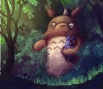 brown_body brown_fur chibi_totoro chu_totoro day detailed_background feral forest fur ghibli grass group hi_res lagomorph leporid mammal my_neighbor_totoro outside plant rabbit ruth-tay totoro tree whiskers