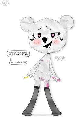 anthro aroused blush blush_lines blushing_at_viewer clothing collar color_pencils dialogue egg_vibrator embarrassed feet female flat_chested front_view genitals heart_(marking) heart_eyes heart_symbol holding_object holding_pencil legwear loli looking_at_viewer markings nipples nude nude_female open_mouth paper pencil_(object) sex_toy simple_background smile solo stockings text vibrator vulva white_background white_body young young_anthro young_female saffersoft cartoon_network the_amazing_world_of_gumball teri_(tawog) bear mammal paper_creature absurd_res english_text hi_res