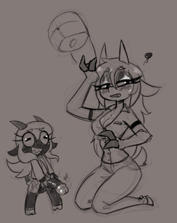 2_horns adult_on_child adult_on_young age_difference anthro balls baseball_cap big_balls big_penis blush blush_lines bodily_fluids bottomwear breasts button_(fastener) cleavage clenched_teeth clothed clothing cloven_hooves crossdressing duo emanata erection eyebrow_through_hair eyebrows eyelashes female female_anthro femboy frustration_cloud fur genitals glans glistening glistening_eyes grin hair half-closed_eyes hat headgear headwear holding_clothing holding_hat holding_headgear holding_headwear holding_object hooves horizontal_pupils horn humanoid_genitalia humanoid_penis intraspecies kneeling larger_female long_hair looking_aside male male/female male_anthro medium_breasts motion_lines narrowed_eyes nervous nervous_sweat older_female pants penis penis_under_skirt pupils shaking_penis shirt short_tail size_difference small_but_hung smaller_male smile standing sweat sweaty_face tail teeth topwear translucent translucent_hair urethra wide_eyed young young_anthro young_male younger_male soulcentinel alba_(nelljoestar) arya_(nelljoestar) bovid caprine goat mammal 2026 greyscale guide_lines monochrome incest_(lore) mother_(lore) mother_and_child_(lore) mother_and_son_(lore) parent_(lore) parent_and_child_(lore) parent_and_son_(lore) son_(lore)