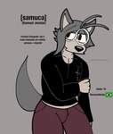 anthro eyewear fur glasses grey_body grey_fur male solo tail text vincikkkk vincizinho_(artist) cactus_jack samuca_(vincizinho) animal_humanoid canid canid_humanoid canine canine_humanoid canis humanoid mammal mammal_humanoid wolf wolf_humanoid alternate_version_at_source hi_res model_sheet portuguese_text translated