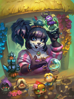 anthro black_body black_hair blue_eyes breasts clothing female hair holding_object looking_at_viewer open_mouth pink_clothing pirate_hat sculpture smile solo statue white_body anzka blizzard_entertainment hearthstone warcraft bear mammal pandaren 2024 3:4 absurd_res digital_media_(artwork) hi_res official_art