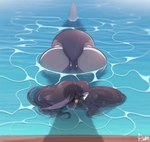 anthro big_butt butt female hair huge_butt hyper hyper_butt looking_at_viewer nude partially_submerged shadow shark_tail solo tail water wet wet_hair bulka_(artist) shalvi_dupont_(bulka) fish marine shark absurd_res digital_media_(artwork) hi_res