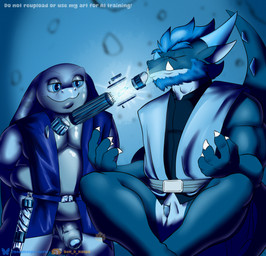 anthro balls bodily_fluids claws clothed clothing disassembled_lightsaber dripping eyes_closed floating floating_object foreskin genital_fluids genitals half_naked horn humanoid_genitalia humanoid_penis jedi jedi_master jedi_padawan jedi_robes kyber_crystal lightsaber_hilt male meditation muscular muscular_anthro muscular_male overweight overweight_anthro overweight_male penis penis_poking_out precum precum_drip relaxed_expression simple_background slightly_chubby slightly_chubby_anthro slightly_chubby_male slit_penis smile social_media text ben_d_koopa benediktus_(artist) may_the_4th_be_with_you mythology star_wars star_wars_day arty_stu_(fursona) benediktus_(ben_d_koopa) amphibian dragon frog mythological_creature mythological_scalie scalie 2026 blue_monochrome digital_drawing_(artwork) digital_media_(artwork) hi_res monochrome shaded simple_shading watermark